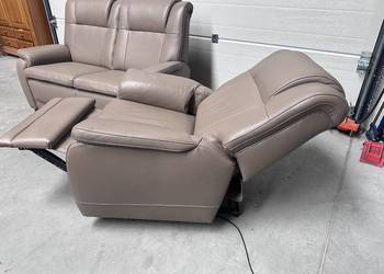 Idealny skórzany komplet sofa i rozkładany elektrycznie fotel