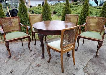 Komplet stół + 2 fotele + 3 krzesła w stylu Chippendale (nr 8972)