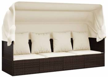 vidaXL Leżanka ogrodowa z daszkiem i poduszkami, brązowa(SKU:319567)