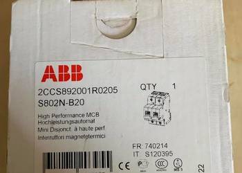 Wyłącznik nadmiarowo-prądowy 20A B 2P, pro M compact, S802N-B20, 2CCS89200…