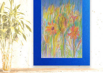 łąka obraz 30x40, kwiatki rysunek A3, boho rysunek dekoracja