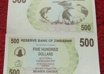ZIMBABWE 500 DOLARÓW Kolekcjonerski Banknot - 1 sztuka UNC
