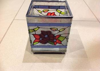 Świecznik Szklany Witrażowy Vintage