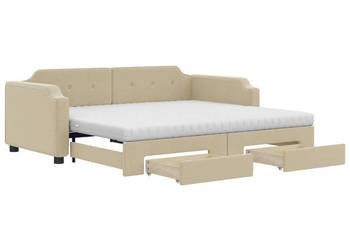 Sofa rozsuwana z szufladami kremowa tkanina 80x200 cm WM-3197687