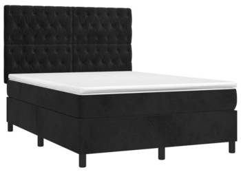 Łóżko z Materacem Kontynentalne Czarne Aksamit LED 140x190cm WM-3136301