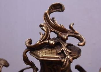 Zegar Kominkowy + 2 Kandelabry Świeczniki - Mosiądz + Marmur - Zestaw