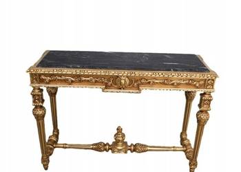 Złoto 100% Drewniana Konsola pod Lustro - Stół - Blat Marmur - Dekor