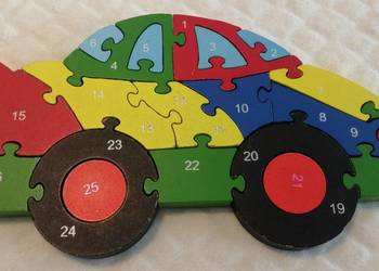 Klocki, puzzle drewniane, autko, cyferki, wyścigówka Zabawka