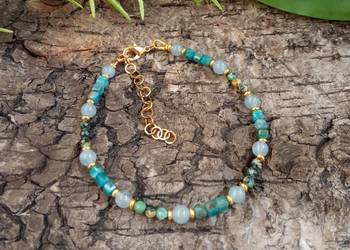 Lazurowa bransoletka z niebieskim apatytem, akwamarynem i turkusem afrykańs