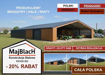 OTWARTY Duży Dwuspadowy Garaż Blaszany MAGAZYN - Hala  - Maj-Blach