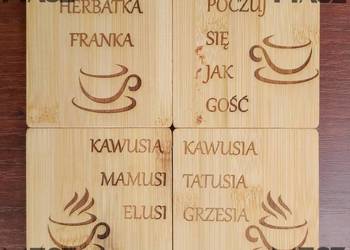 Podkładki pod kubek/szklankę 9x9cm bambus grawer tanio #MiszMówiszMasz
