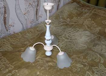 Żyrandol 3 Ramienny z Porcelitu Klosze Szkło PRL Lata 80-90 Sprawny