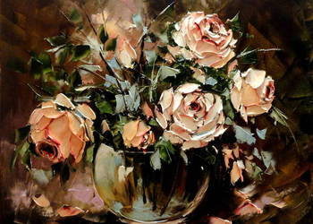 Kowalik - Róże VII - 50x40cm Obraz Olejny Kwiaty Faktura