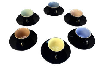 Komplet sześciu kolorowych filiżanek, Ditmar Urbach lata 50.