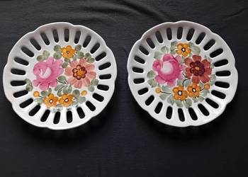 Dwa ręcznie malowane, ażurowe talerzyki ZF Koło. PRL.