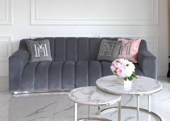 Nowoczesna sofa 3 osobowa szara na srebrnej nodze