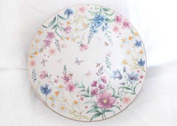 kolorowy talerzyk deserowy, ładny talerzyk w kwiatki, porcelanowy talerzyk