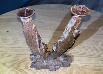 Świecznik BRUTALIZM Metaloplastyka PRL Rzeźbiarski Spawany Vintage 21cm