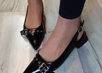 (40/41) Czarne baleriny wieczorowe z odkrytą piętą, NOWE