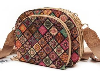 Mała Torebka Damska Listonoszka z Korka Trzy Komory Boho Korkowa Eko