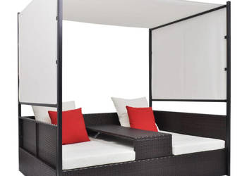 Leżanka ogrodowa z zadaszeniem brązowa 190x130 cm rattan PE WM-42900