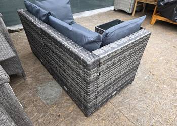 Kanapa ogrodowa z poduszkami, 2-osobowa, szara, technorattan 126cm