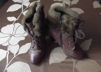 Kozaki buty damskie zimowe r.37 skóra brąz