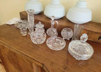 Ładne, stare kryształy kolekcjonerskie-wazon, karafka, misa, cukiernica