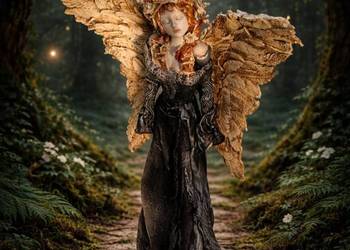 Piękny anioł z kwiatami we włosach