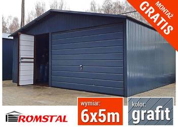 GRAFITOWY Garaż Blaszany 6x5 - Blaszak - Wiata - Romstal A13v6