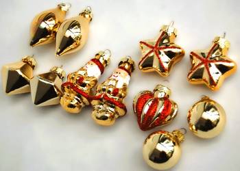 Melinera, złote tradycyjne bombki szklane ręcznie malowane, komplet bombek