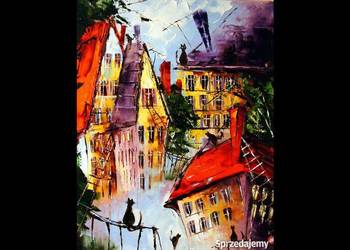 Kowalik - Kocie miasteczko II - 40x50cm Obraz Olejny Abstrakcja Koty Kot