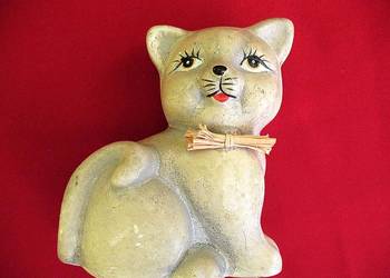 Kot - kotek z kokardą- figurka ceramika - 9 x 8 x 6 cm Rękodzieło