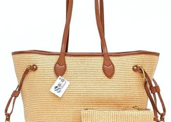 Torebka damska shopper pleciona koszyk na ramię wegańska słomkowa
