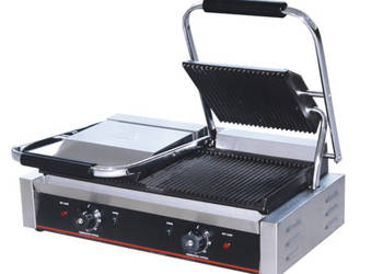 Grill / opiekacz kontaktowy podwójny do mięsa bułek ryflowany elektryczny