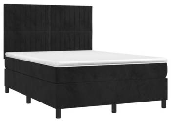 Łóżko z Materacem Kontynentalne Czarne Aksamit LED 140x190cm WM-3136241