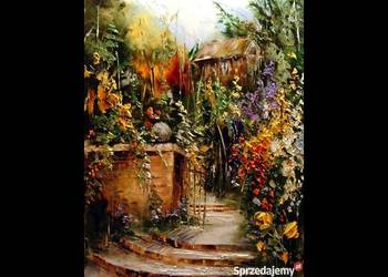 Kowalik - Tajemniczy ogród - 50x40cm Obraz Olejny Kwiaty Impresja