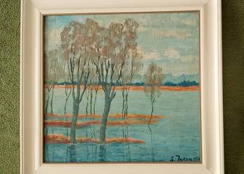 Stanisław Jaksa-Bylica (1882-1953) – nastrojowy olej "Rozlewisko", 1943.