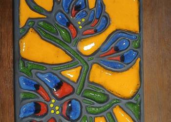 Duża emaliowana tablica ścienna z grafiką w stylu secesyjnym