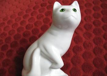 Kot biały duży z zielonymi oczami - Porcelana - 18 x 13 x 10 cm