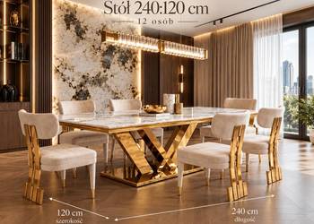 Stół złoty ekskluzywny glamour z marmurowym blatem do jadalni