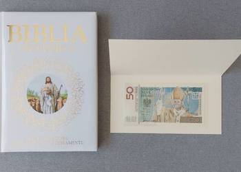 Prezent na Chrzest, Święta, ur...- Banknot z Papieżem+Biblia
