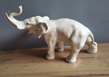 Stara figurka porcelanowa Słoń porcelana opalizowana design PRL