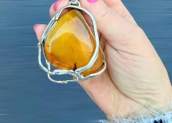 WYPRZEDAŻ wisior srebro 925 bursztyn bałtycki unikat rękodzieło