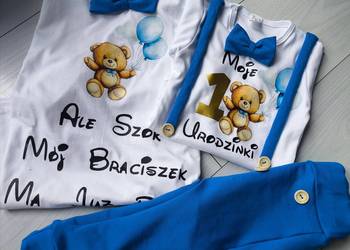 Komplet na roczek chaber miś z ba pierwsze urodziny chłopiec mstylroczek.pl
