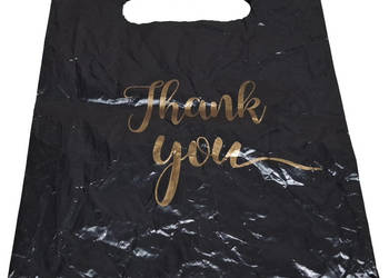 Mini reklamówka, czarna, złoty napis Thank You, 15x20,5cm (Kreatywne)