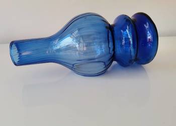 Stara, niebieska, nieużywana, szklana lampka wodna design PRL