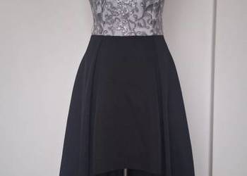 Piękna długa asymetryczna sukienka z cekinami srebrna czarna 40