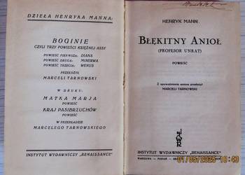 Pierwsze polskie wydanie Błękitnego anioła, H.Manna, 1930r.