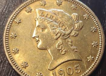 Moneta 10 USD 1905 rok. Oryginalna
